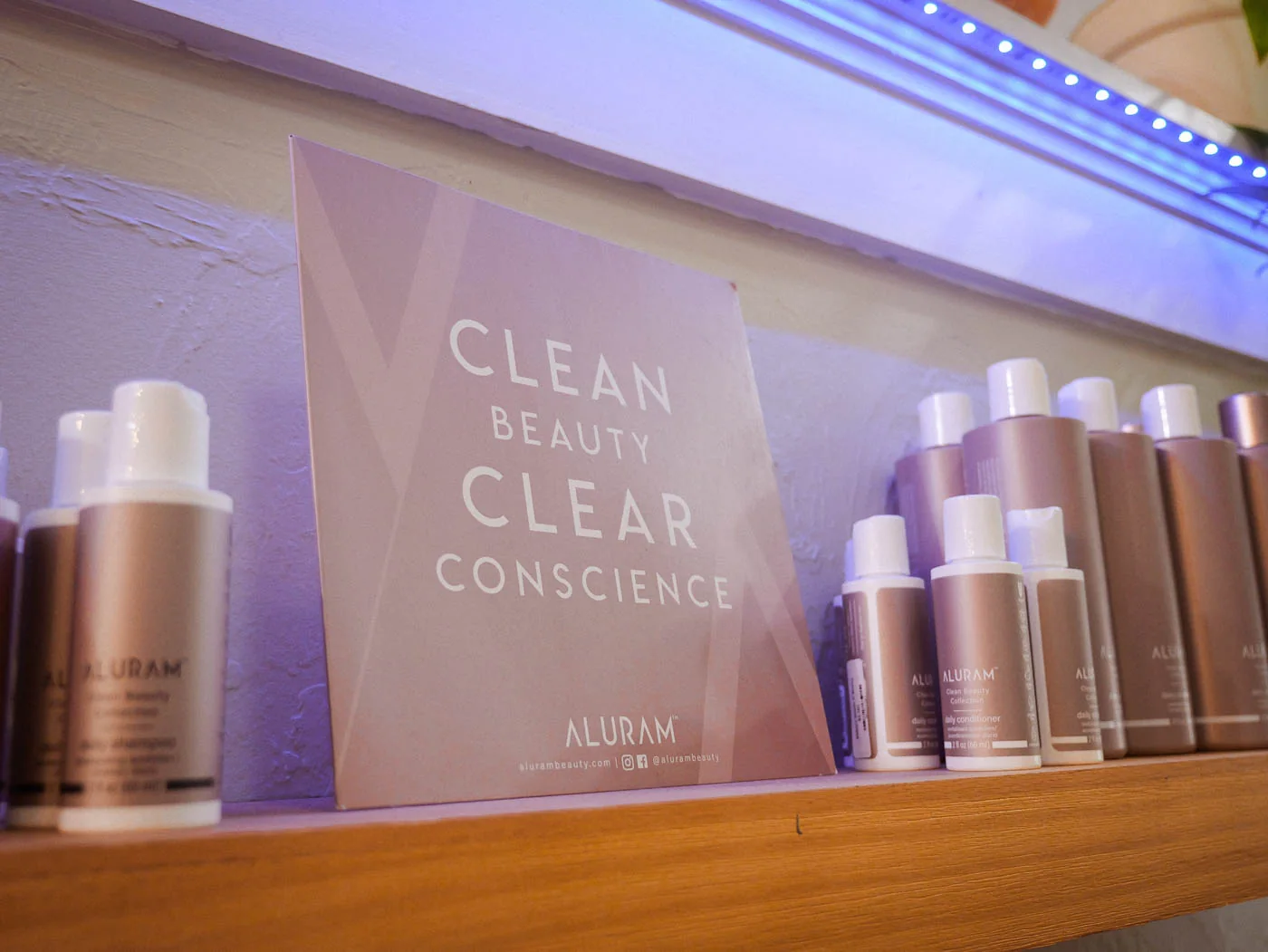 Aluram “Clean beauty, clear conscience” product display